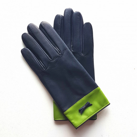 Gants en cuir d'agneau prune et pistache "ANEMONE".