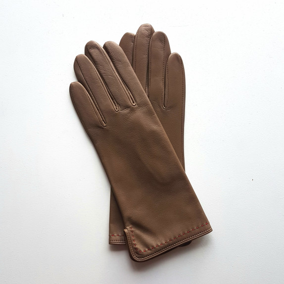 Leather gloves of lamb clay and red "VIOLETTE"