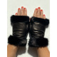 Leather mittens of brown lamb and black mink "AUDRA".