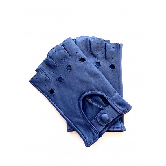 Leather mittens of lamb lavender blue "PILOTE"