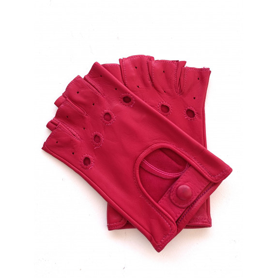 Leather mittens of lamb fuchsia "PILOTE".