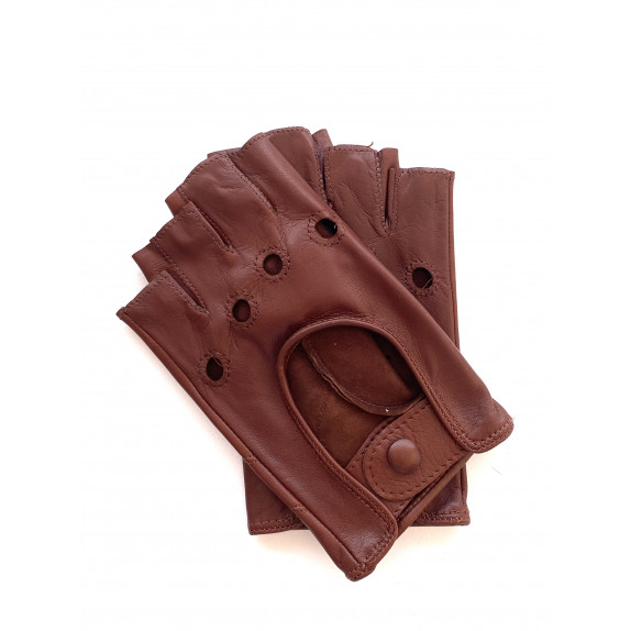 Leather mittens of lamb chocolate tan "PILOTE".