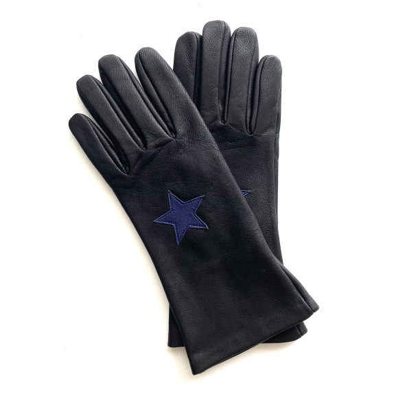 Gants en cuir de chèvre noir et bleu " STAR SCOOTER".