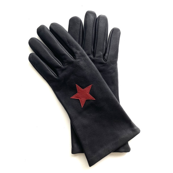 Gants en cuir de chèvre noir et rouge "STAR SCOOTER".