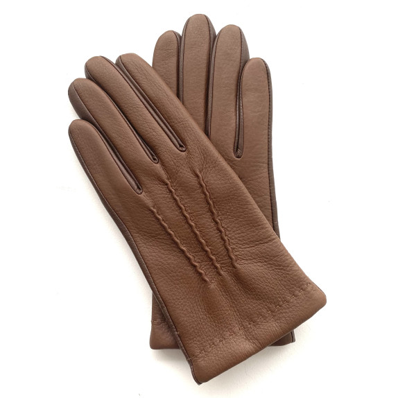 Leather gloves of deer and lamb tobacco and brown "JEAN MARIE".
