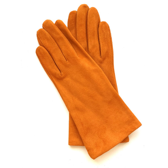 Leather gloves of goat-skin suede pumpkin "COLINE BIS"