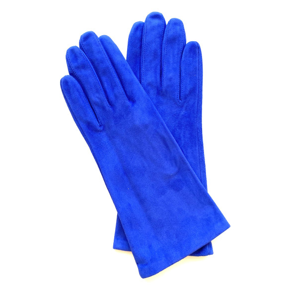 Leather gloves of velvet goat gypsy blue "COLINE BIS"
