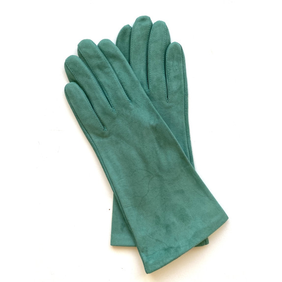 Gants en cuir chèvre velours vert émeraude "COLINE BIS".