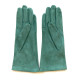 Gants en cuir chèvre velours vert émeraude "COLINE BIS".