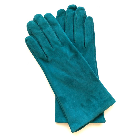 Gants en cuir chèvre velours vert amande "COLINE BIS".