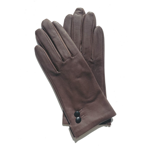 Leather gloves of lamb brown and black "CLEMENTINE".