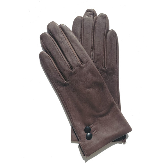 Gants en cuir d'agneau marron et noir "CLEMENTINE".