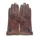 Gants en cuir d'agneau marron et noir "CLEMENTINE".