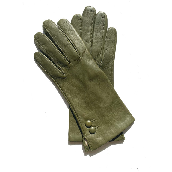 Leather gloves of lamb khaki "CLEMENTINE".