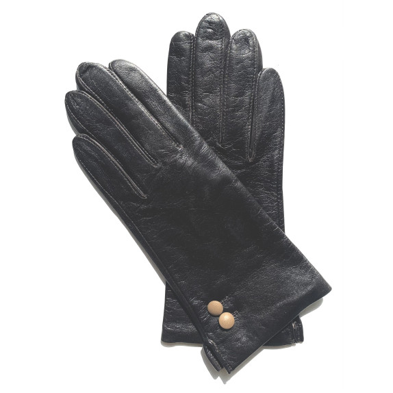 Gants en cuir d'agneau marron et sable "CLEMENTINE".