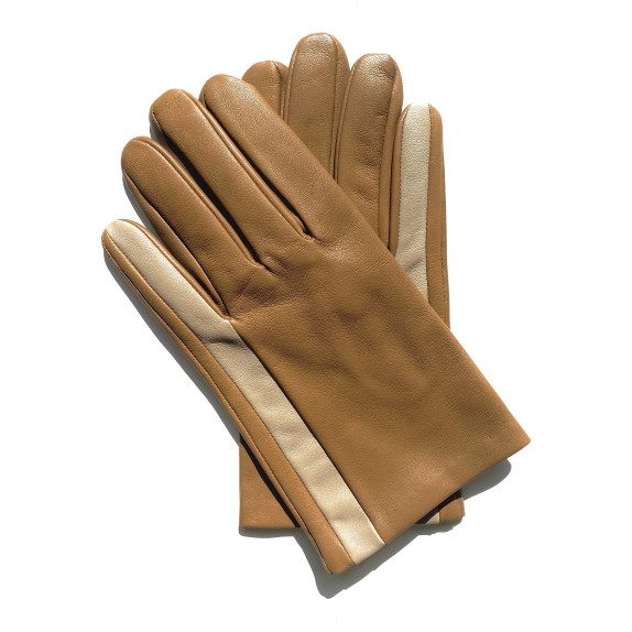 Gants en cuir d'agneau biscuit et mastic "AKI".