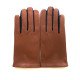 Leather gloves of lamb cognac and navy "TWIN H"