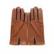 Leather gloves of lamb cognac and navy "TWIN H"