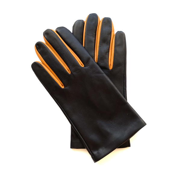 Leather gloves of lamb black and maize "TWIN H"