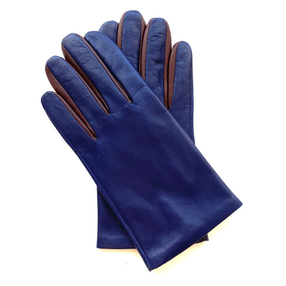 Leather gloves of lamb blue berry and burgundy "TWIN H"