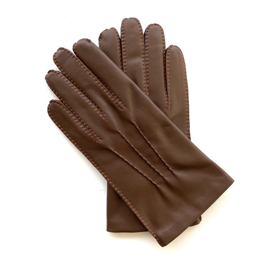 Gants en cuir d'agneau havane et orange "PIERRE".