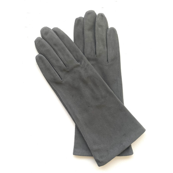 Leather gloves of velvet goat grey "COLINE BIS"