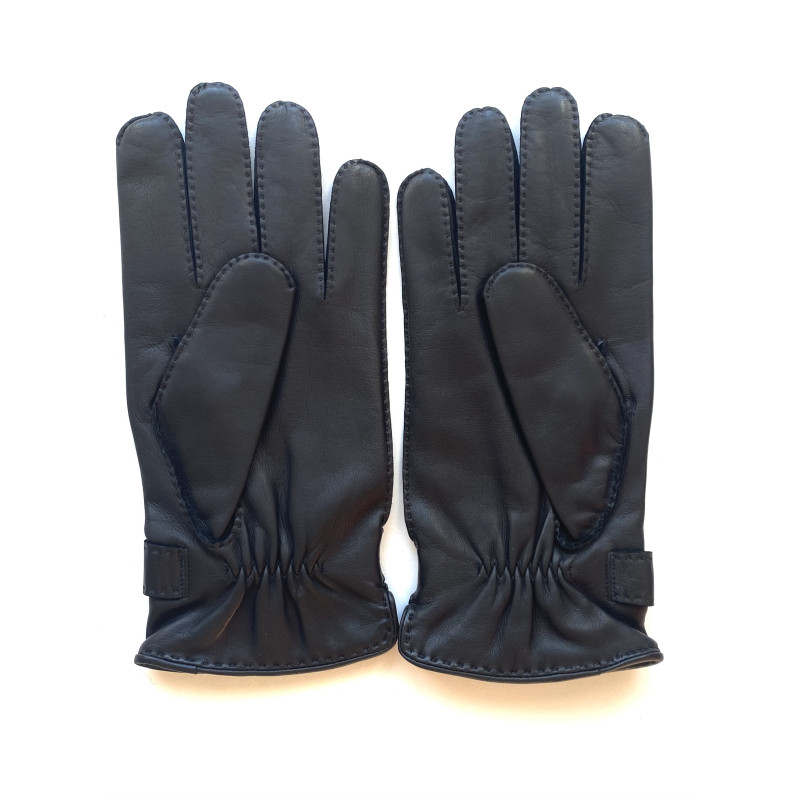 Gants Saumur homme en agneau noir doublé cachemire - Guibert Paris