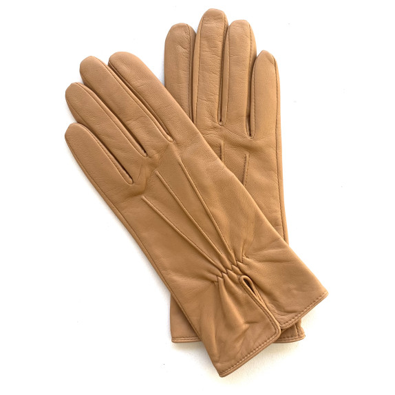 Gants en cuir d'agneau caramel "JULIE".