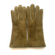 Leather gloves of sherling khaki "ANASTASIA".