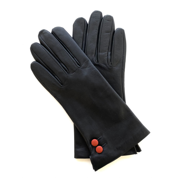 Leather gloves of lamb black and orange "CLEMENTINE".