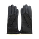 Leather gloves of lamb black and orange "CLEMENTINE".