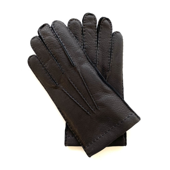 Gants en cuir de cerf et d'agneau noir "OSCAR BIS".