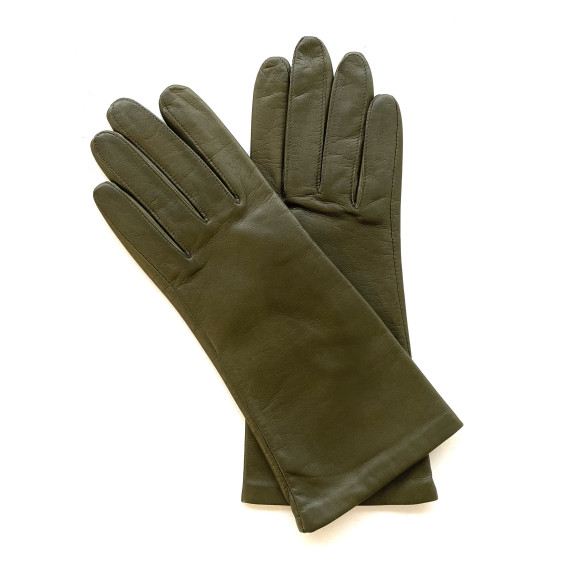 Leather gloves of lamb olive lining cashmere "COLINE"
