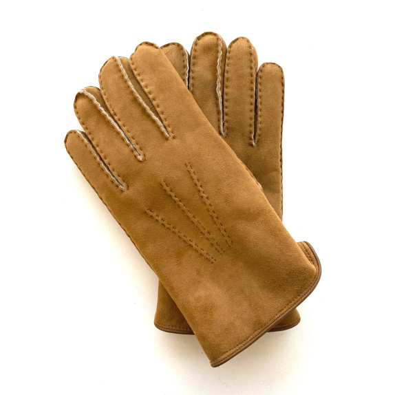 Leather gloves of shearling chesnut "IGOR ".