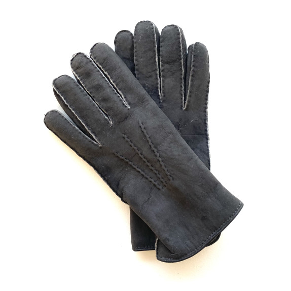 Leather gloves of shearling grey "IGOR ".