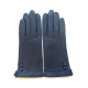 Gants en cuir d'agneau bleu marine "CLEMENTINE".