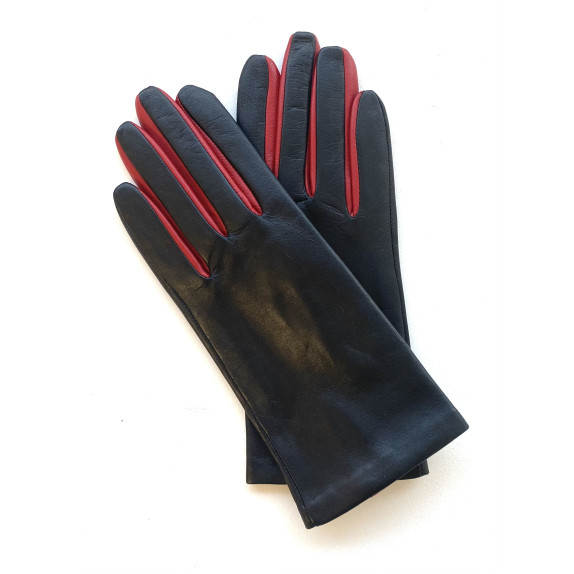 Gants en cuir d'agneau noir et rouge "COLOMBE".