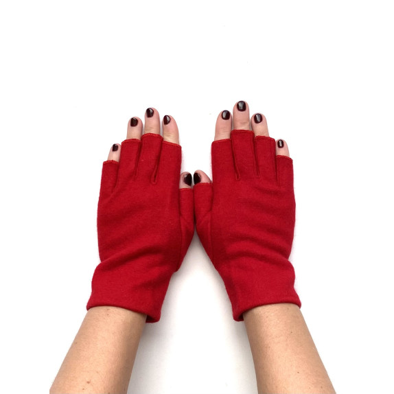 Wool and acrylic red mittens "LOUCIA"