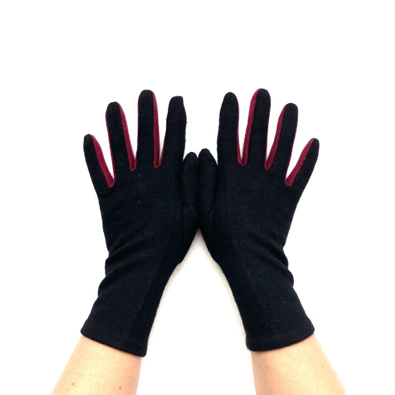 Wool and acrylic black and burgundy gloves "LAURA"
