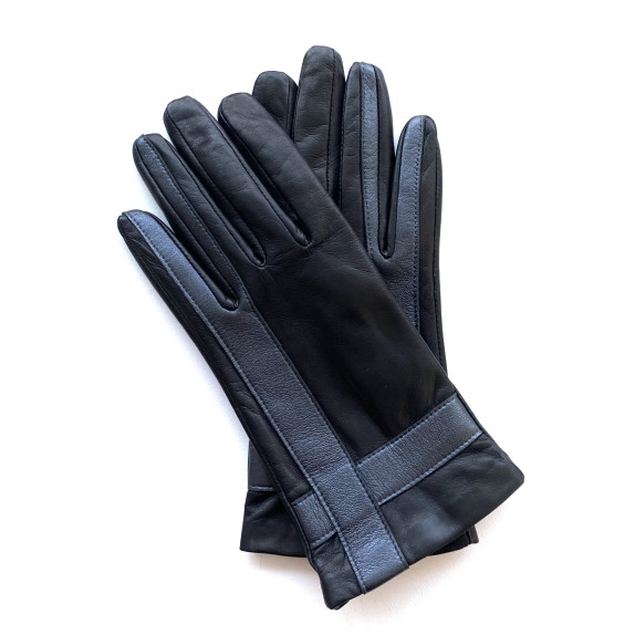 Gants en cuir d'agneau noir et métallic "GEOMETRIA".