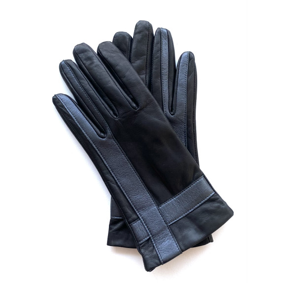 Leather gloves of lamb black and metallic "GEOMETRIA"