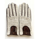 Gants en cuir d'agneau et crochet coton havane "CONSATANCE".