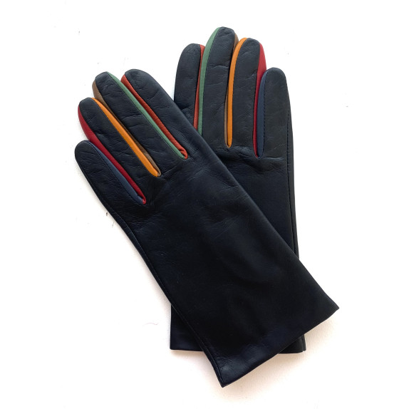 Gants en cuir d'agneau noir et multicolore "CARLA".