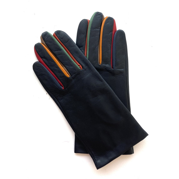 Leather gloves of lamb black and multicolored "CARLA".