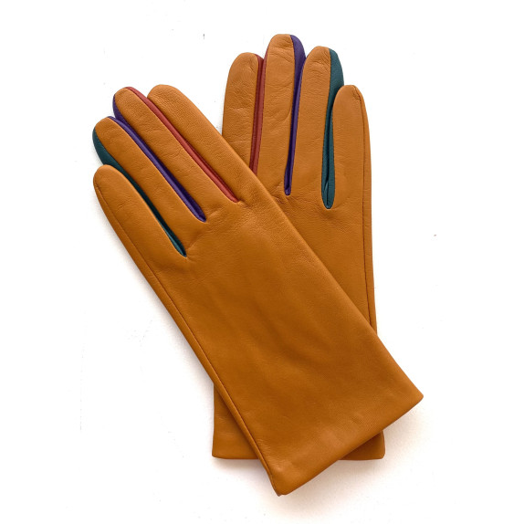 Gants en cuir d'agneau maïs et multicolore "CARLA".