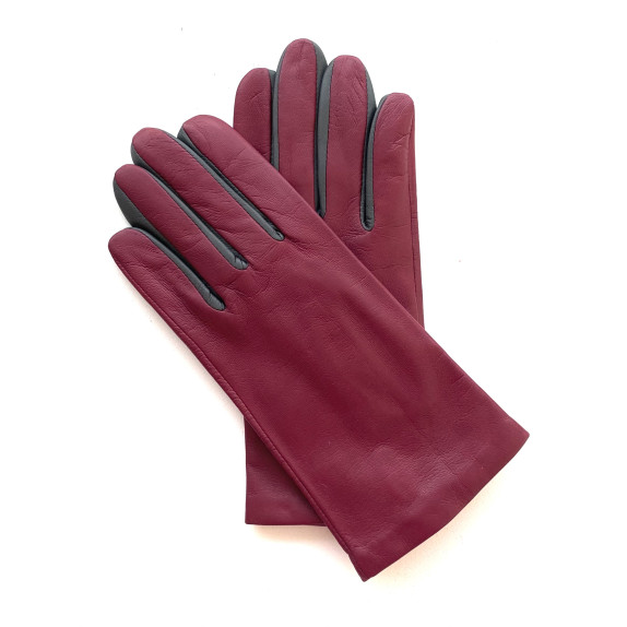 Gants en cuir d'agneau framboise et gris "COLOMBE".