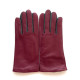 Leather gloves of lamb raspberry grey "COLOMBE".