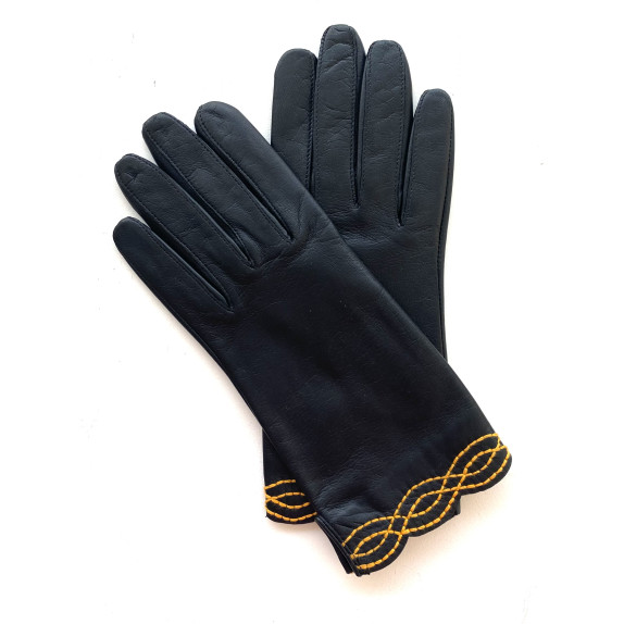 Leather Gloves of lamb black and maize "EMILIA".