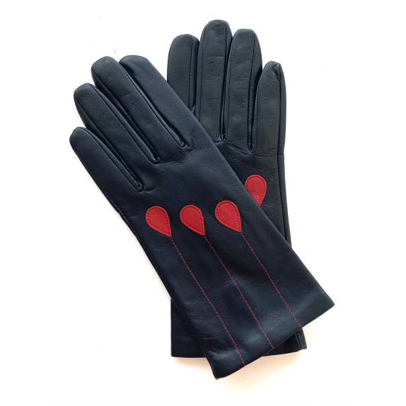 Leather gloves of lamb black and red "SUZANA"