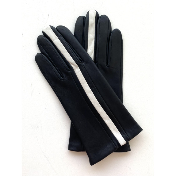 Gants en cuir d'agneau noir et blanc "STRISCIA".